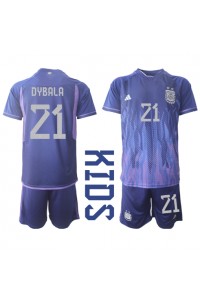 Argentiina Paulo Dybala #21 Jalkapallovaatteet Lasten Vieraspeliasu MM-kisat 2022 Lyhythihainen (+ Lyhyet housut)